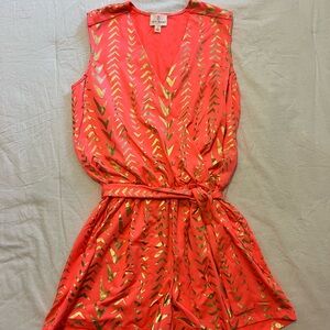 JB by Julie Brown Coral and Gold V-Neck Romper